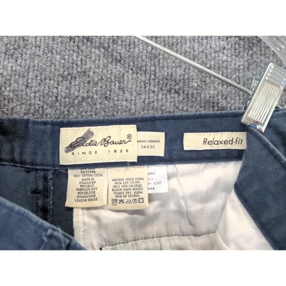 Mens Eddie Bauer Relaxed Fit Chino Pants Size 34x30 Blue 100% Cotton - Picture 12 of 13